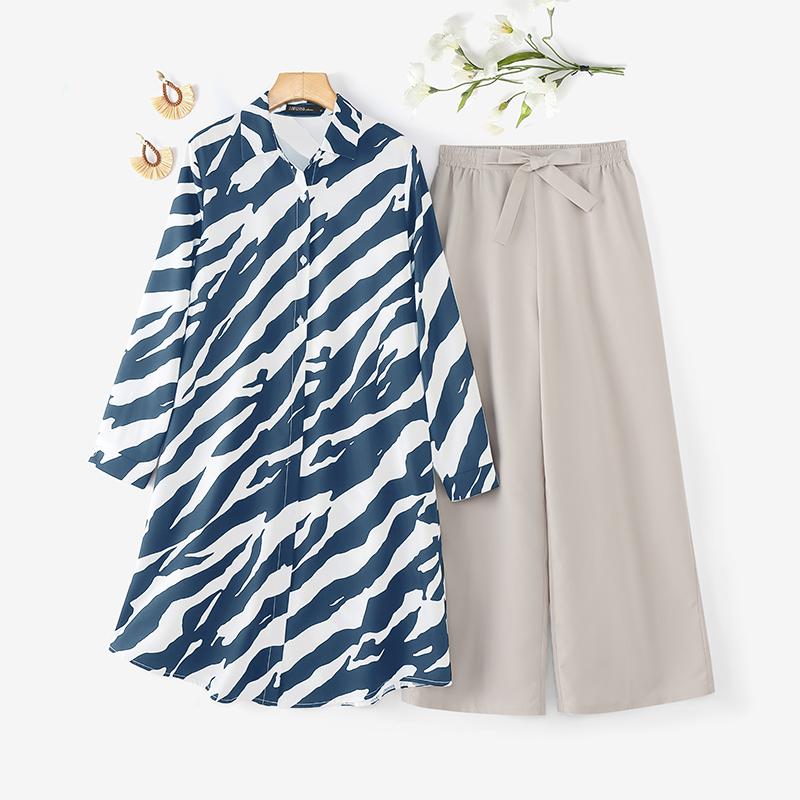 ZANZEA Женский повседневный комплект из двух предметов: длинная блузка и брюки с принтом зебры