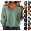 Women's Fashionable Casual Knitted Top Loose-Fit Solid-Colour Long-Sleeved Jumper