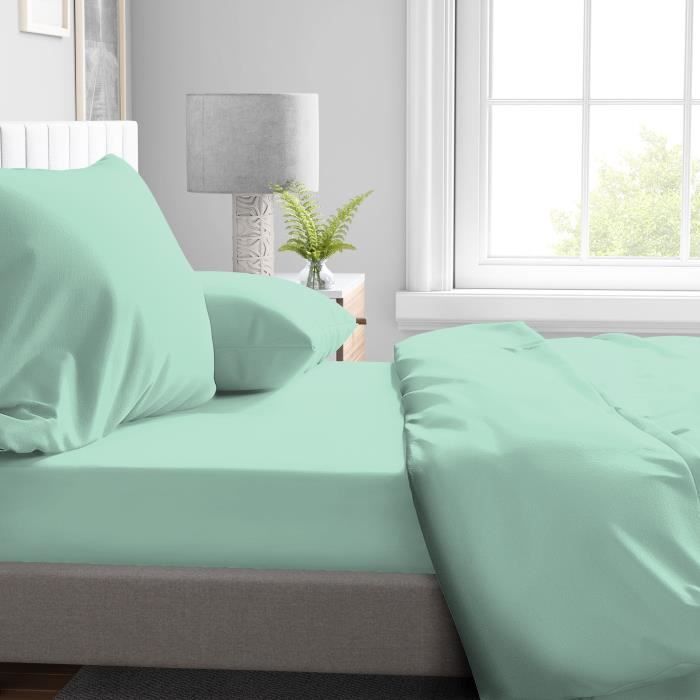 Drap housse - HOME LINGE PASSION - HP72111 - Microfibre 82 g - 140 x 190 cm - Bonnet 30 cm - Vert d'eau