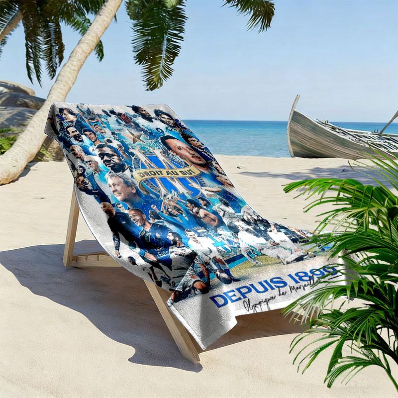 Olympique de Marseille Print Beach Towel, Large Soft Quick Dry Towel for Beach Camping Swimming