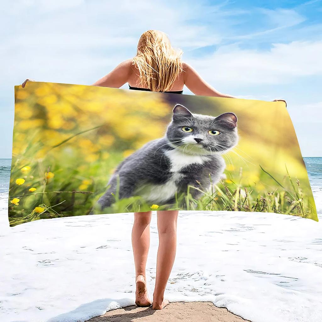 Beach Towel For Women, Girls, Kids, Men, Cat Bath Sand Free Pool Absorbent Soft Plush Lovers