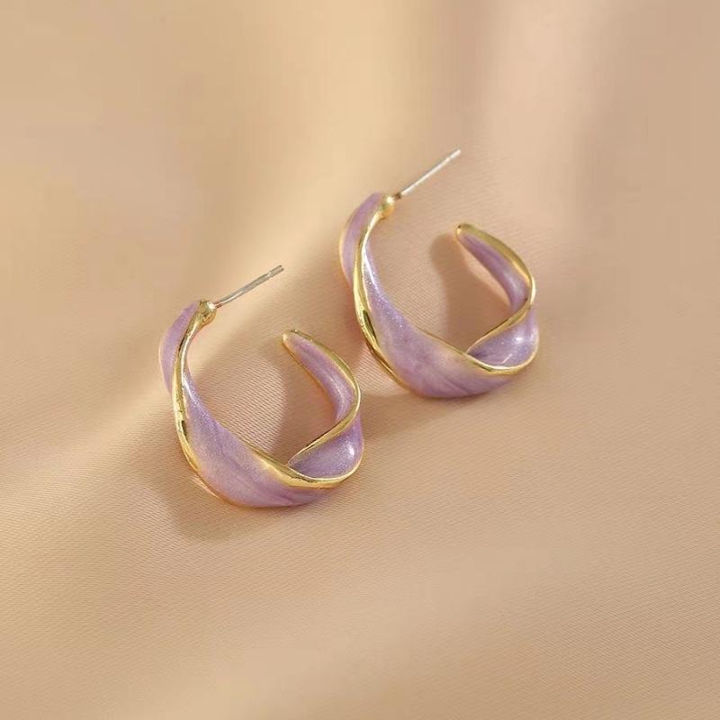 Pinkdudu Новые модные фиолетовые серьги-гвоздики в форме буквы C, простые креативные кремово-белые геометрические серьги для женщин, ювелирные изделия PD1361