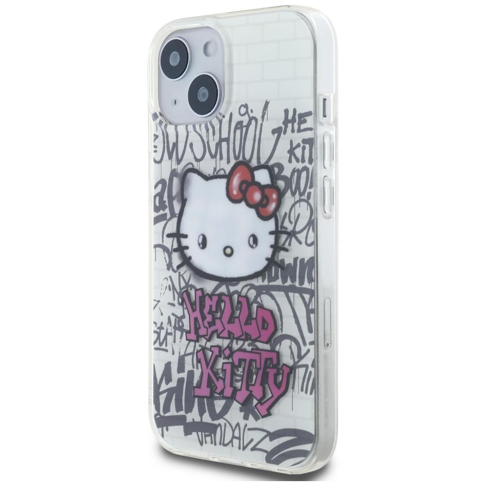 Hello Kitty HKHCP15SHDGPHT iPhone 15 / 14 / 13 6.1" белый/белый жесткий чехол IML Kitty On Bricks Graffiti