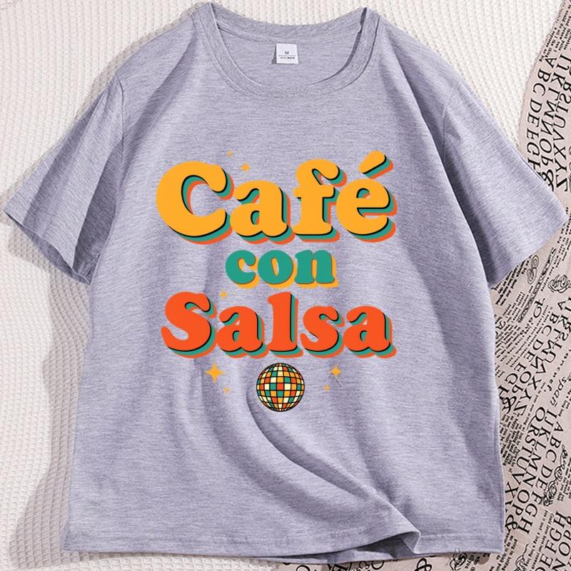 Cafe Con Salsa Unisex Tshirt Latin Music Retro T Shirt Vintage Graphic T Shirts Cotton Short Sleeve Tshirts Streetwear Tops
