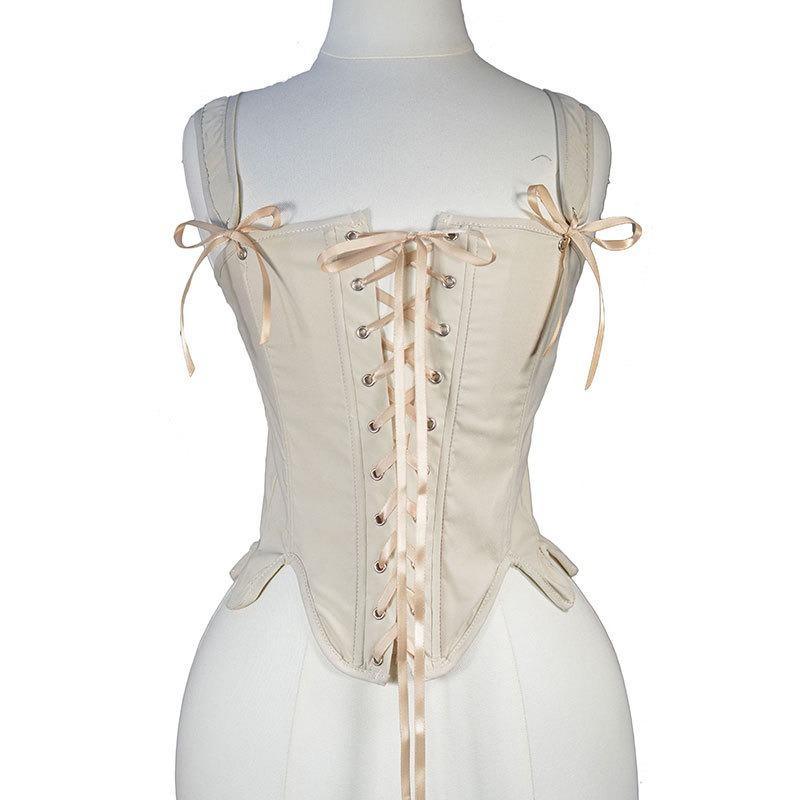 Women French Vintage Lace Up Corset Bustier Top Solid Color Boned Waist Shaping Camisole Vest