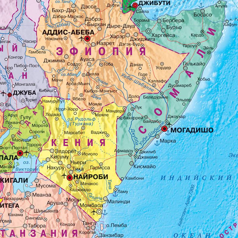 Карта Восточной Африки, политическое распределение на русском языке, карта, холст, картина, настенный художественный постер, школьное украшение для дома