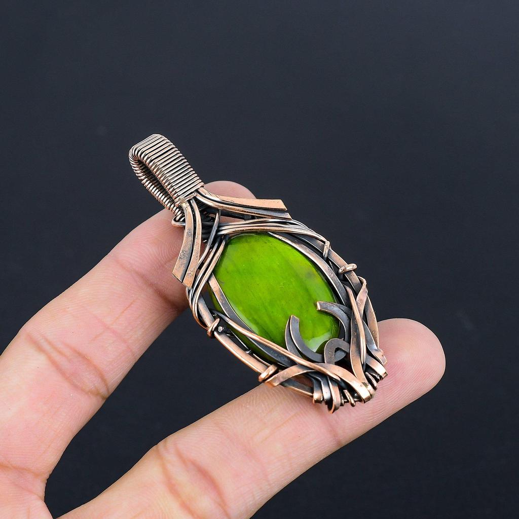 Подвеска из лабрадорита с зелёной вспышкой, ювелирное изделие из драгоценного камня, подвеска с обмоткой из медной проволоки 999 пробы, украшение ручной работы, подвеска с камнем-талисманом, подарок для него
