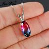 Mystic Rainbow Fire Crystal Big Oval Stone Подвеска Ключица Ожерелья Для Женщин Белое Золото Синий Зеленый Розовый Циркон Свадебное Чокер
