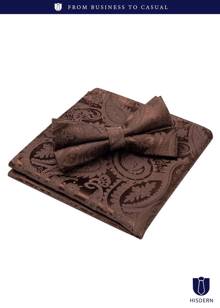 Коричневый галстук-бабочка для взрослых, свадебный галстук-бабочка, формальный галстук-бабочка с узором пейсли, комплект галстуков-бабочкь One Touch, легко надевать и снимать [HISDERN] Мужской…