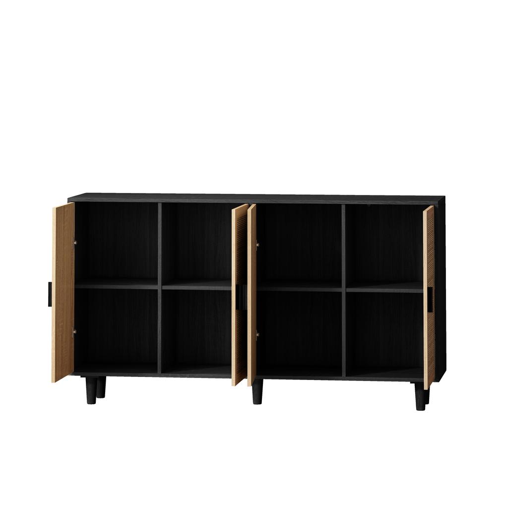158CM Elegant and Functional 4-Door Rattan Decorative Storage Cabinet,for Bedroom,Living Room,Office,Black