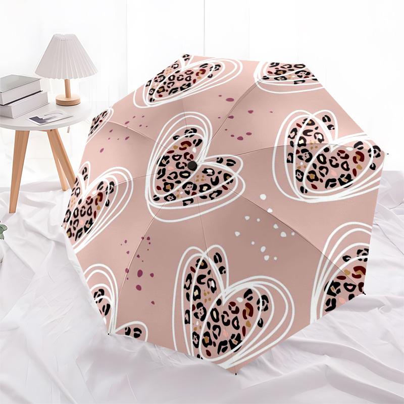 1pc Heart Pattern Leopard Print Design Umbrella with Plastic Handle,Compact & Stylish,Suitable for All Seasons ptys26074