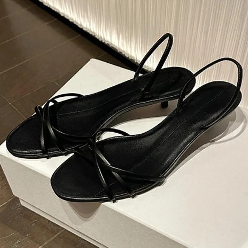 Женские босоножки на kitten heel с перекрестными ремешками, из мягкой кожи, с открытым носком, элегантный дизайн, туфли для платья, удобная повседневная обувь