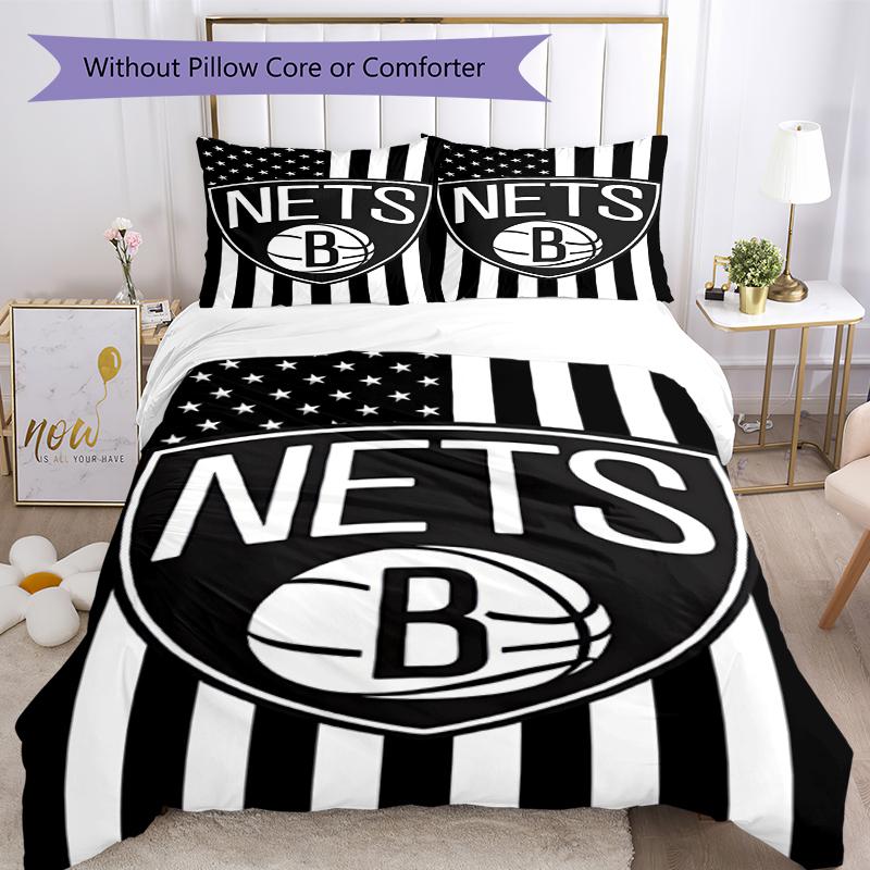 3pcs Brooklyn Nets Bedding Set Duvet Cover Closure Includes 1 Duvet Cover & 2 Pillowcases, Soft and Comfortable for All Seasons.