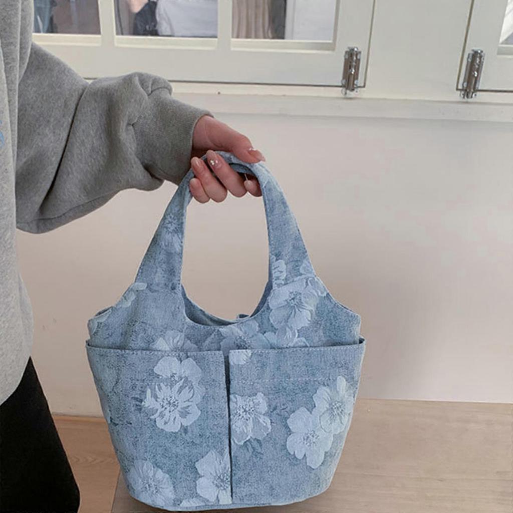 Functional Embroidered Carry Bag Soft Handag For Ladies Large Inside With Safe Magnetic Snap For Phone And Keys Gray