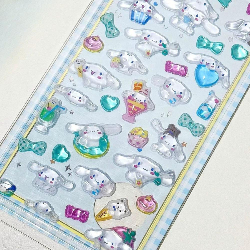 Милые Аниме Хелло Китти 3D Стикеры Sanrio Куроми Циннаморолл Прозрачные Желейные Кристальные Декоративные Стикеры Чехол для Телефона DIY Детская Игрушка