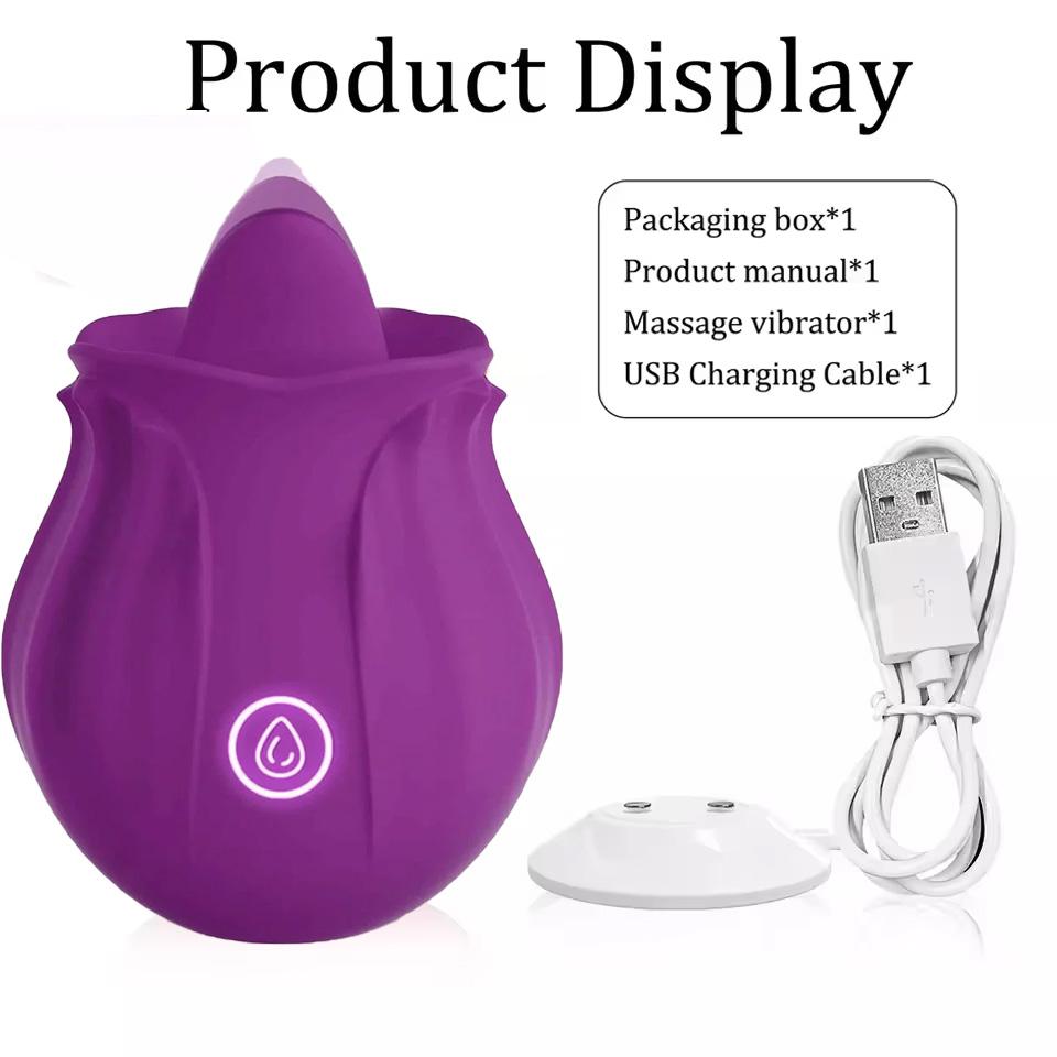 Powerful Tongue Licking Vibrator Women Clitoris Stimulator Massager Female Oral Nipples Clit Vibrating Rose Sex Toys for Adults