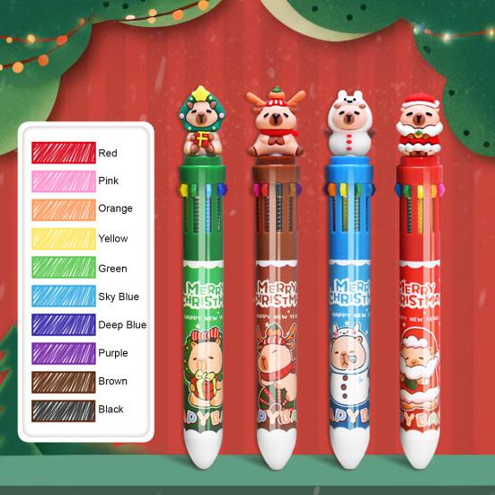 Рождественская капибара шариковая ручка 10 цветов выдвижная мультяшная ручка плавное письмо праздничная