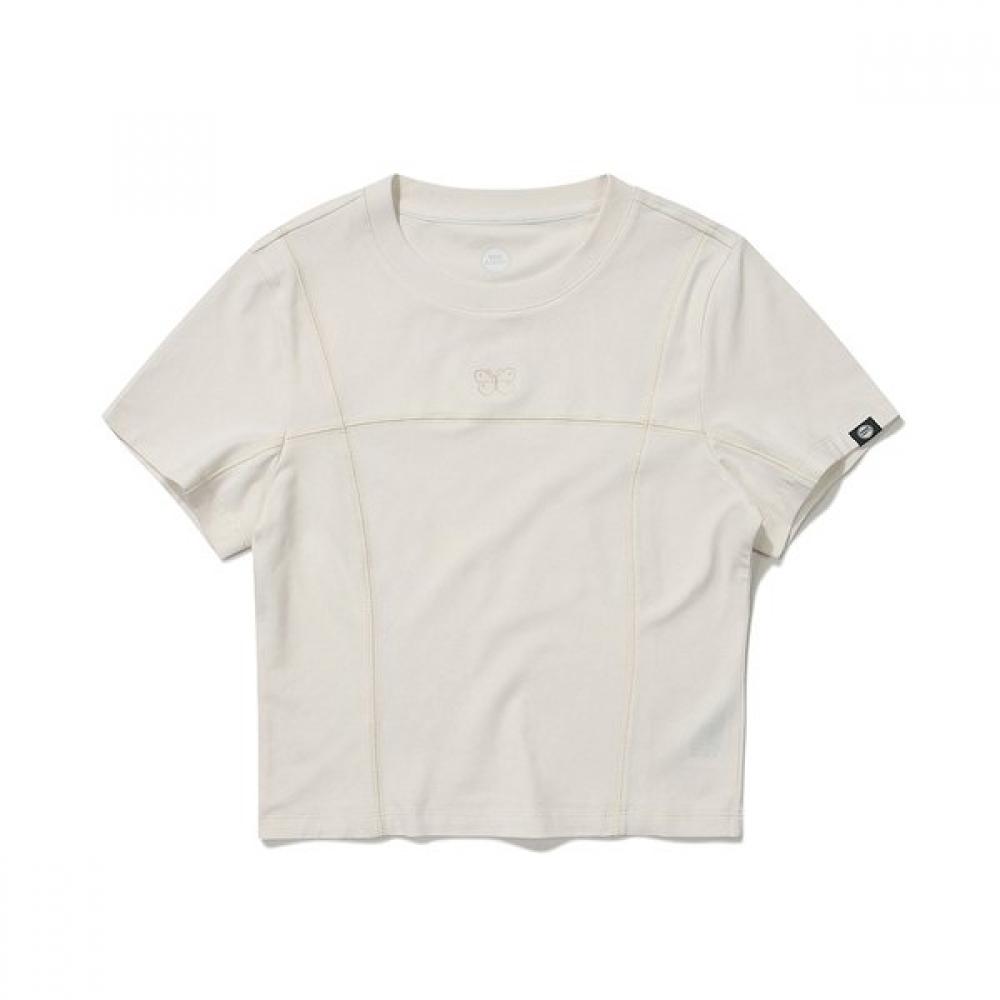 Women Line Color Block ShorT Sleeve T shirT Ivory