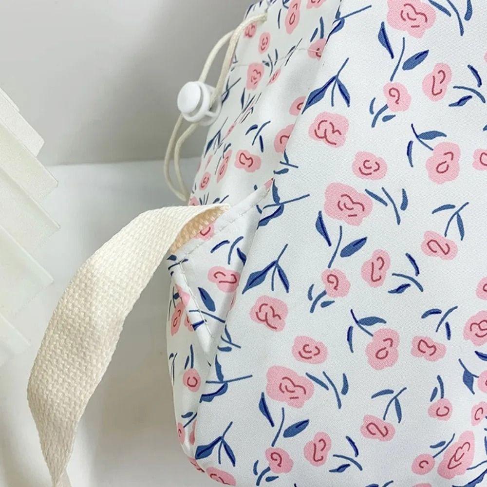 Nylon Floral School Bag Aesthetic Shoulder Bag Large Capacity Students Backpack  Travel