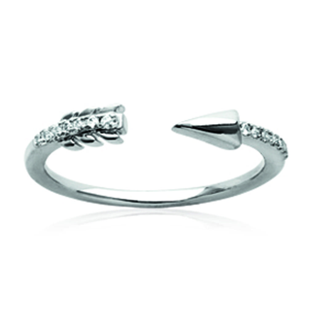 Open Silver Ring 'Cupid's Arrow' White Silver (rhodium) - 5x3 Mm
