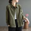 Cotton Jacket Women Autumn Short Casual Button Jacket Loose Simple Large Size Long Sleeve Tops