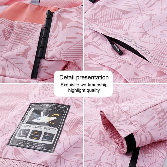 Women Jacket Outdoor Windbreaker Single-layer Waterproof Leaf Print Breathable Long Sleeve Hooded Zipper Pockets Zip Up