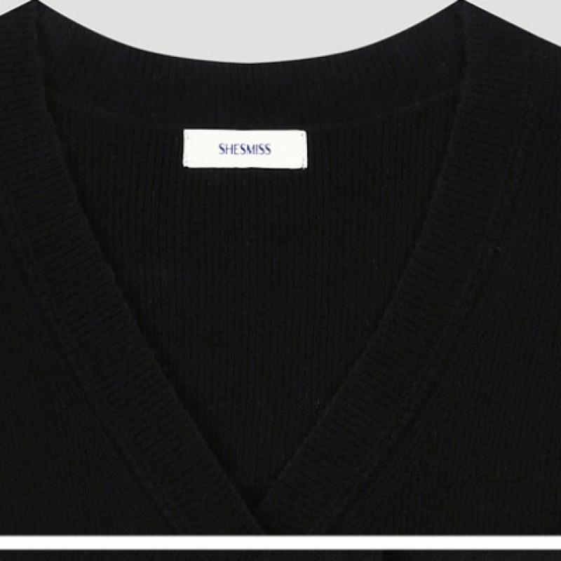 Она S miSS Шерстяной базовый кардиган с V-образным вырезом SSkcdo42110 Bk