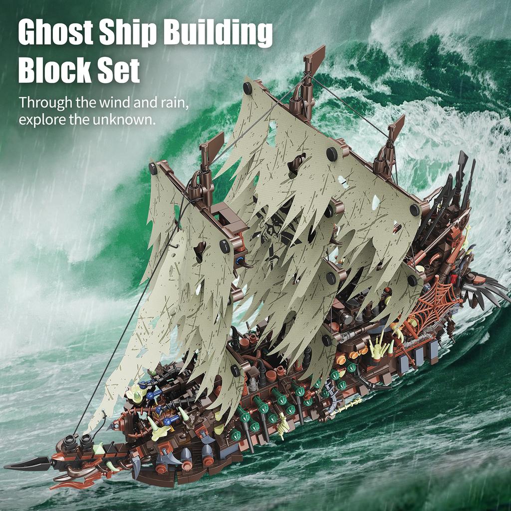 2159 деталей Игровой пиратский корабль Набор строительных блоков Игрушка Кирпичная модель Фильмы со светом День рождения Настольное украшение Подарки