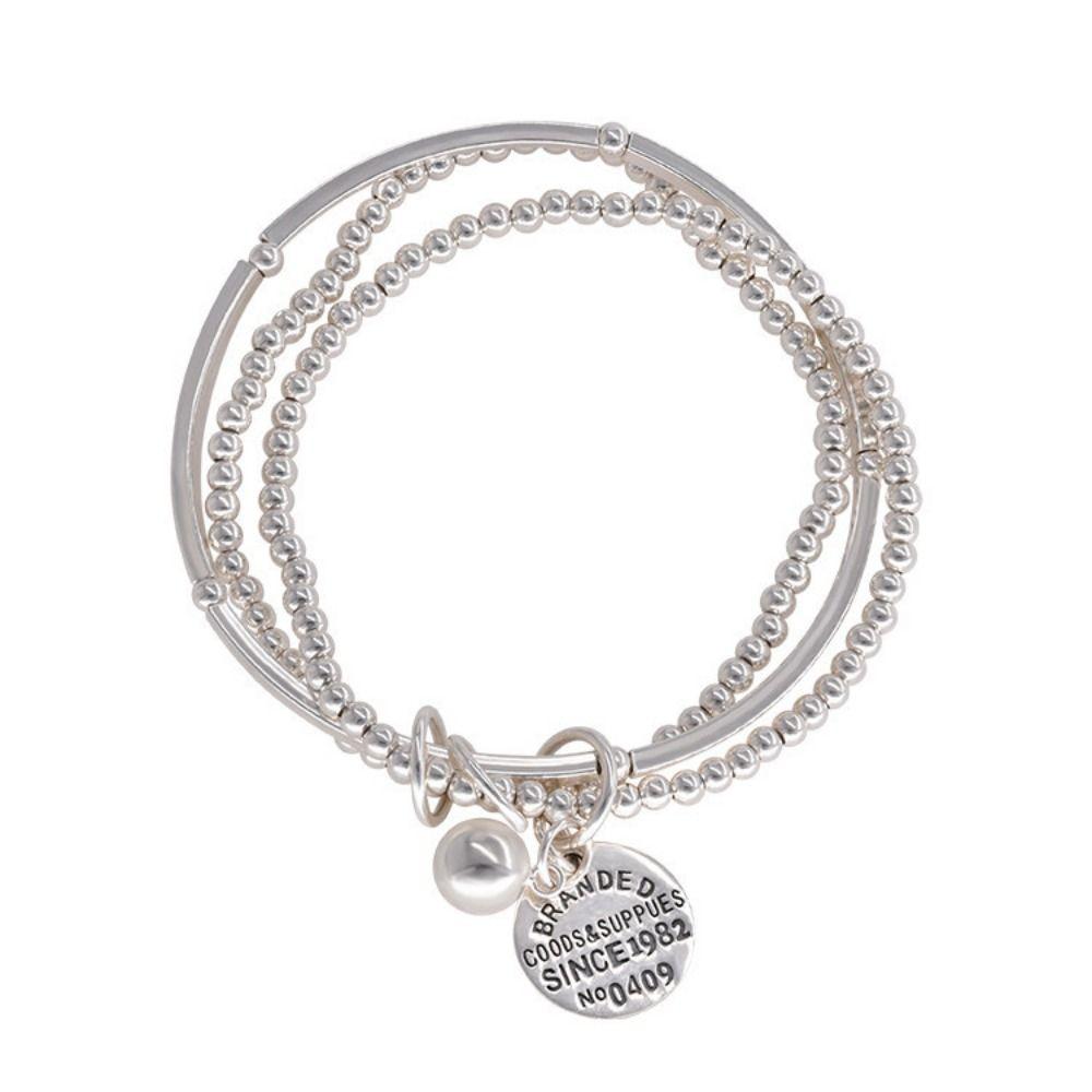 Light Luxury Three Layers Round Bead Bracelets INS Cuff Hand Bangles Girl