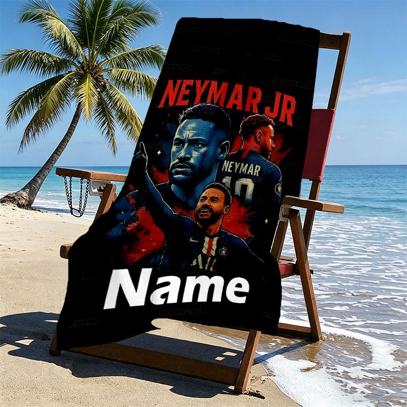 Custom Name Personalized Neymar Jr Print Beach Towel, for Trip Camping Beach Party Home Decor, Birthday Gift for Family & Friends