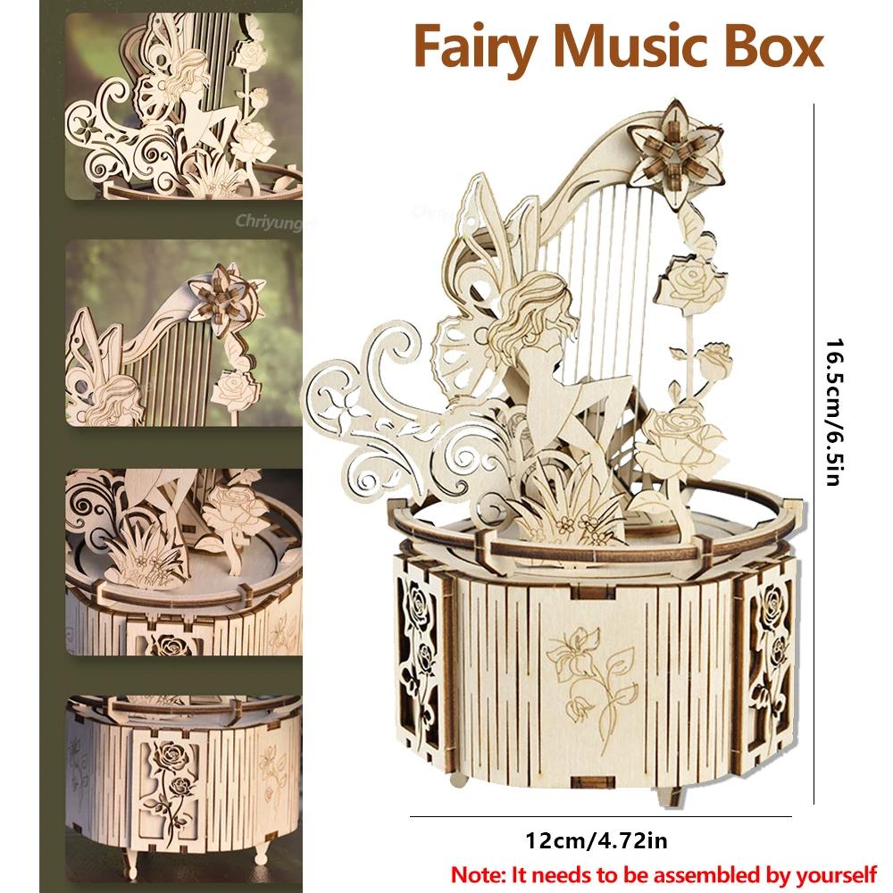 3D Puzzle Wooden Fairy Music Box DIY Assembly Model Building Kit Crafts STEAM Educational Toys Gift for Adults Teens Kids