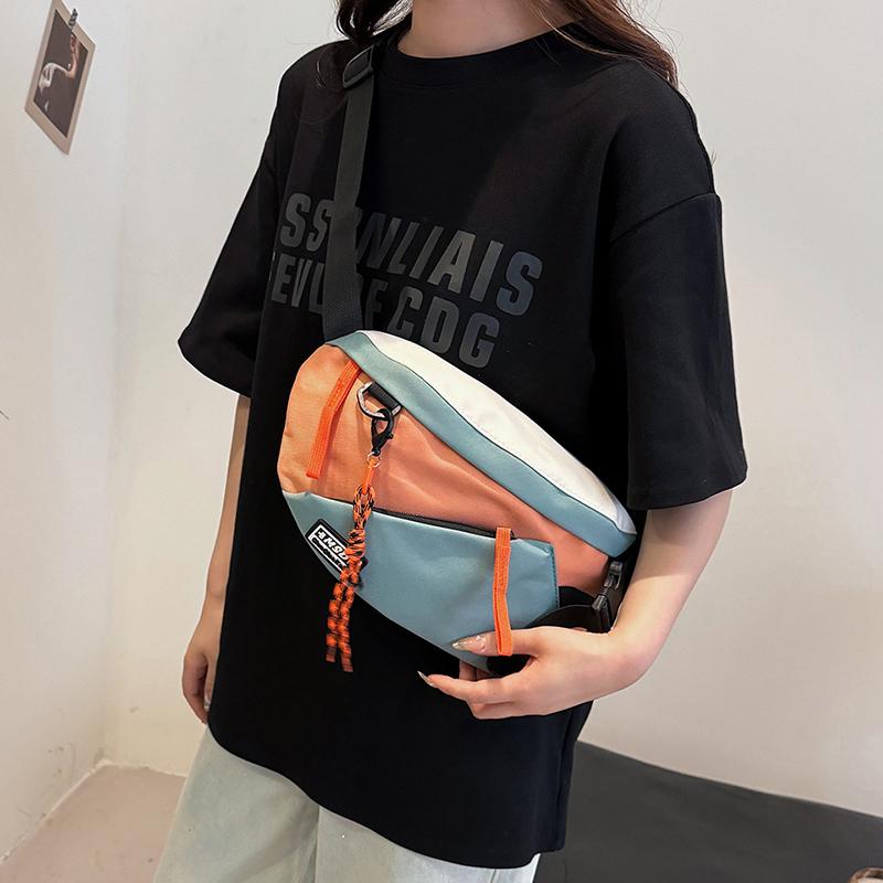New Contrasting Colors Chest Rig Bag Women Fanny Pack Streetwear Chest Bags Unisex Nylon Hip Hop Waist Bag