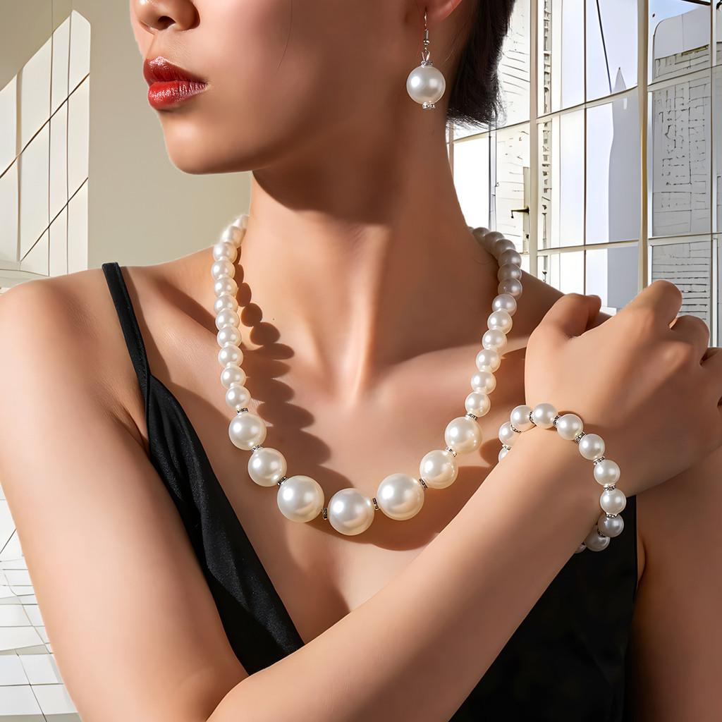 Pearl Jewelry Set With Geometric Pendant For Women And Men