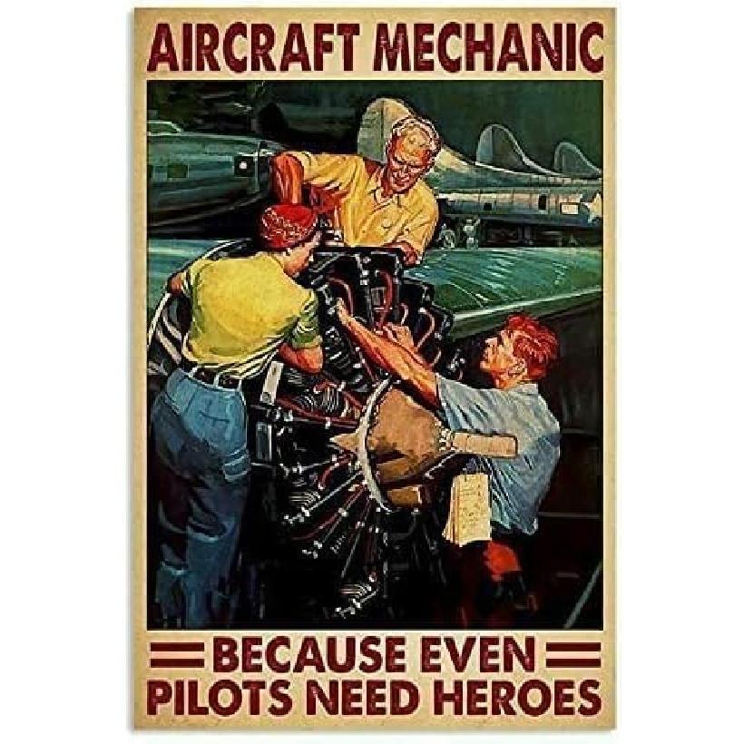 Авиационный механик Потому что даже пилотам нужны герои Кошка Железная живопись Домашний Семейный Постер Жестяная табличка Подарок для влюбленных Забавные Металлические знаки Спальня Новинка Ретро
