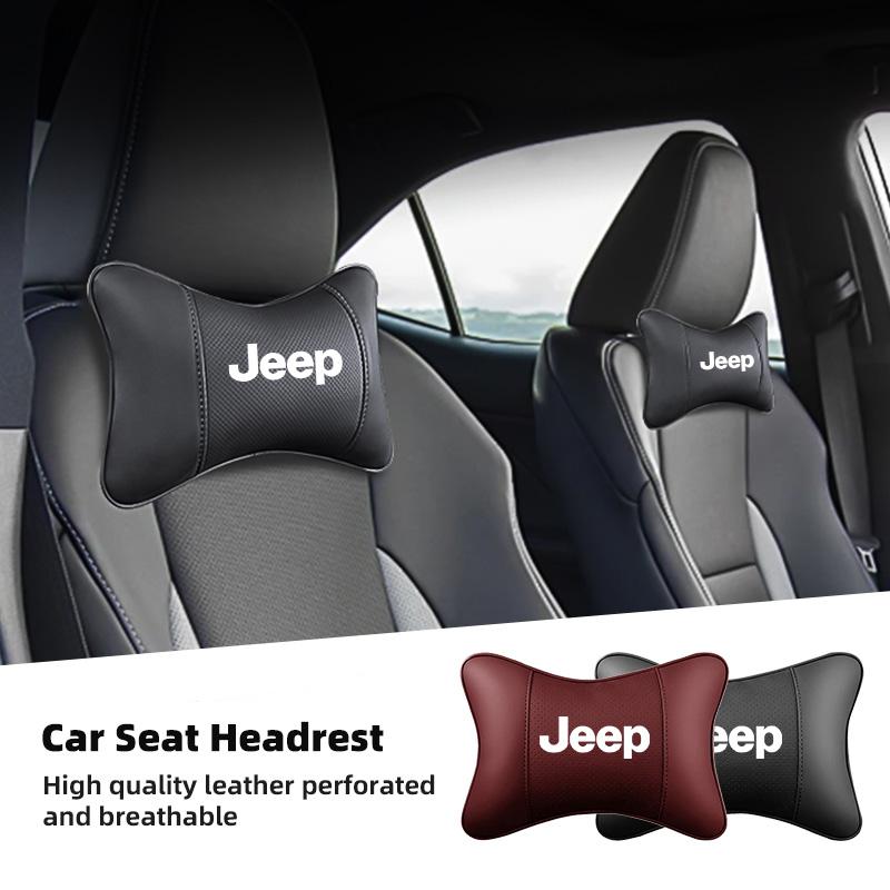 Car Leather Seat Headrest Neck Pillow Head Cushioning For Jeep Grand Cherokee Wrangler JK Gladiator Compass Renegade Wagoneer AJY1