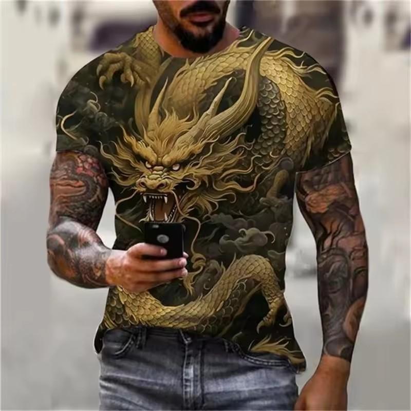 Футболка с рисунком дракона Cool Design Мужская одежда Футболки с короткими рукавами и круглым вырезом Футболки с индивидуальным дизайном Harajuku Футболки Топы