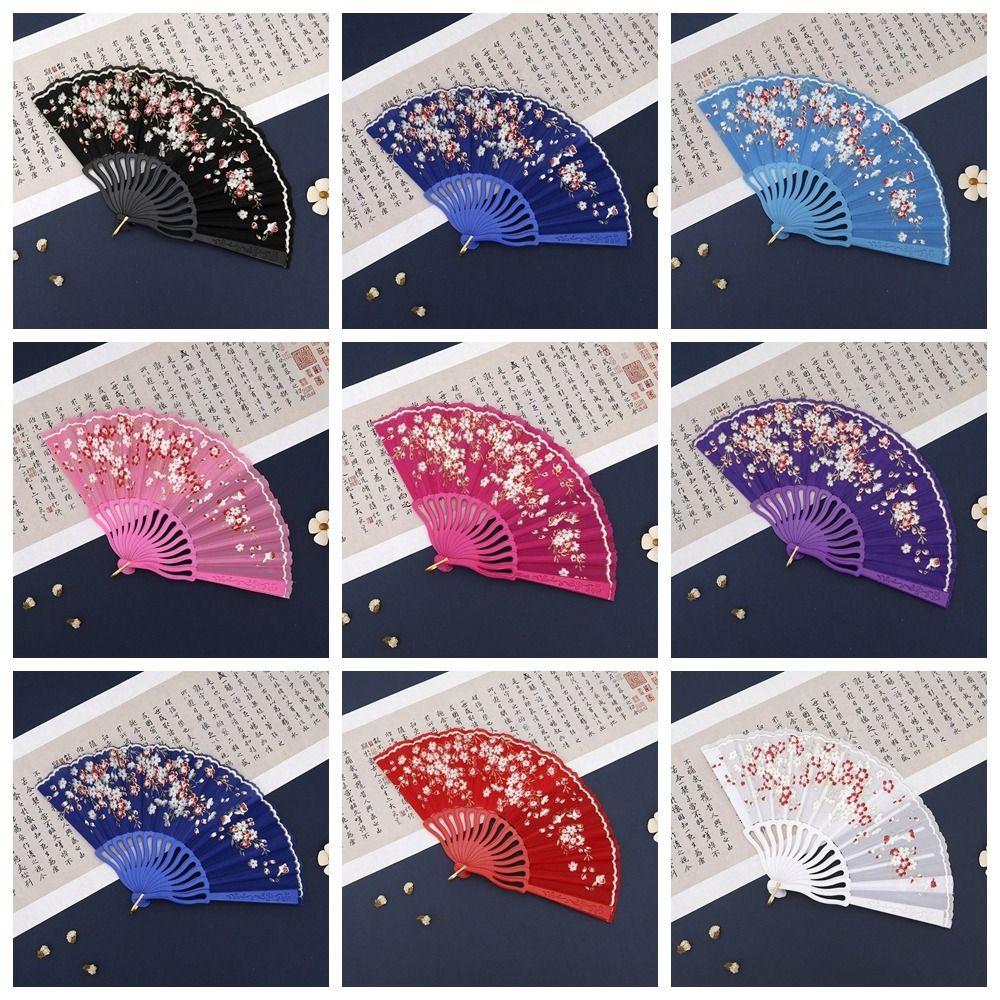 Веер из ткани «Цветок сливы», ручной веер в китайском стиле, элегантный танцевальный веер