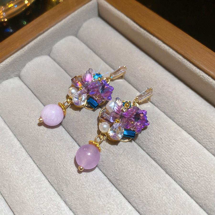 Французский придворный стиль Серьги-пусеты с прямоугольным цирконом на серебряных иглах Изысканные легкие роскошные высококлассные серьги Преувеличенные серьги Женщины