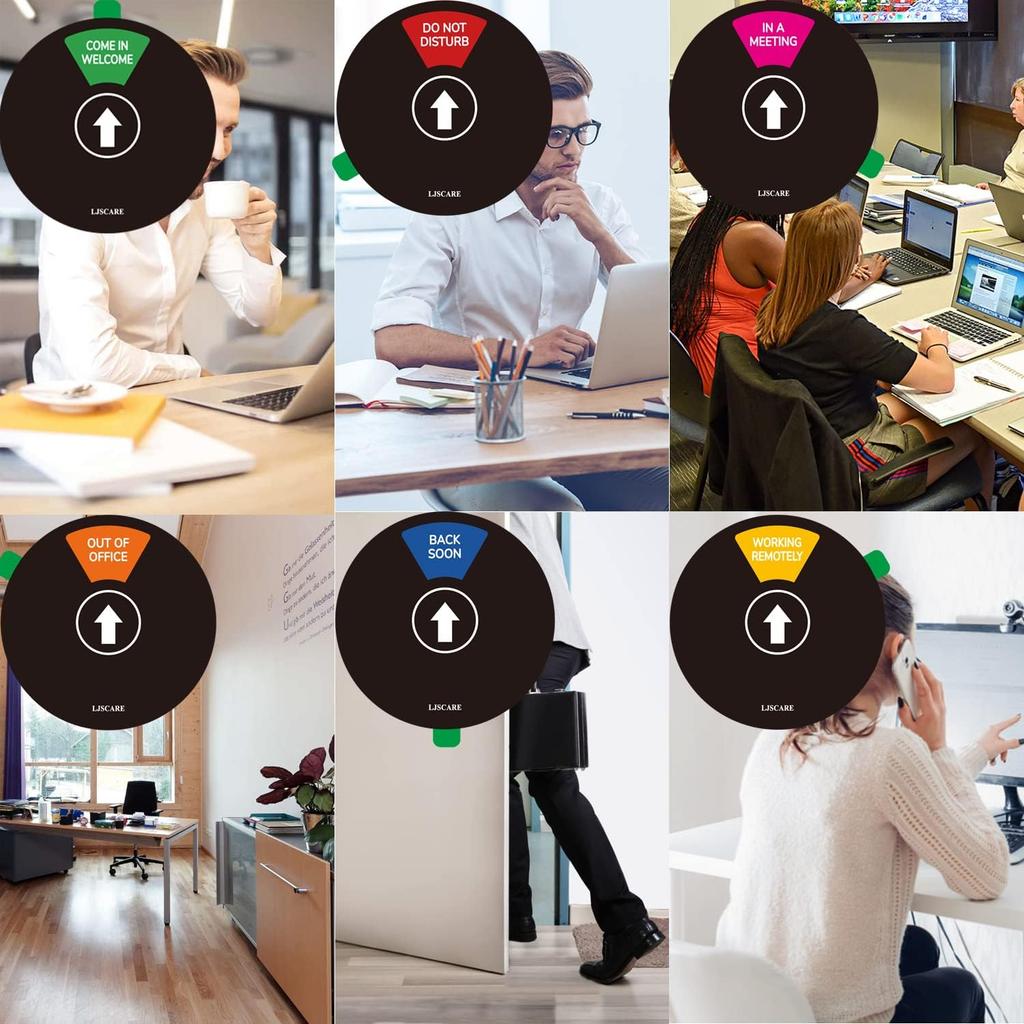 Office Door Sign, Do Not Disturb/Come in Welcome/Out of Office/In a Meeting/Back Soon/Working Remotely 6 Options, LJSCARE Privacy Door Sign 6 inch