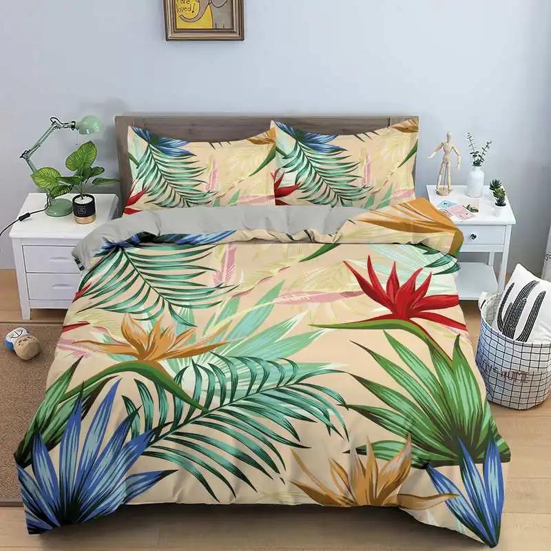 Comforter Leaves Bedding Set Single / Double King Size With Pillow Case 2 3 Piece