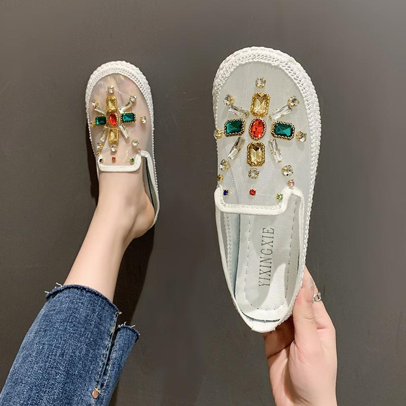 Baotou Half-drag Sandals Women's Outer Wear New Summer Fashion Mesh Breathable Roman Flat-bottomed Lady Slippers