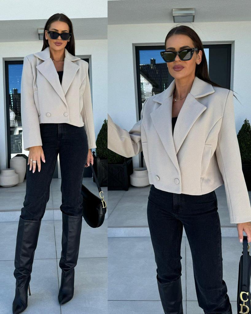 Европейский и американский женский осенне-зимний 2024 костюм в британском стиле, короткое пальто с воротником из шерстяной смеси