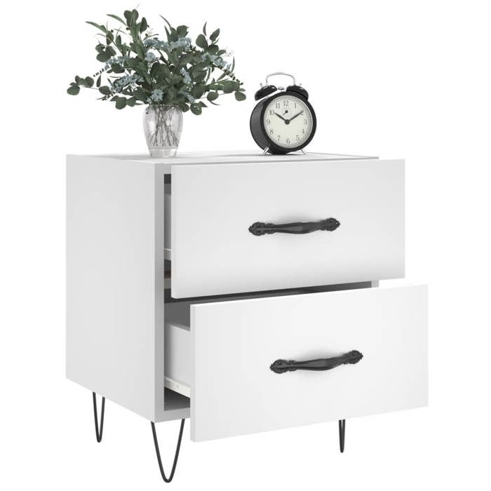 Tables de chevet - Maison Exclusive - Blanc - Bois d'ingénierie - Pieds en métal