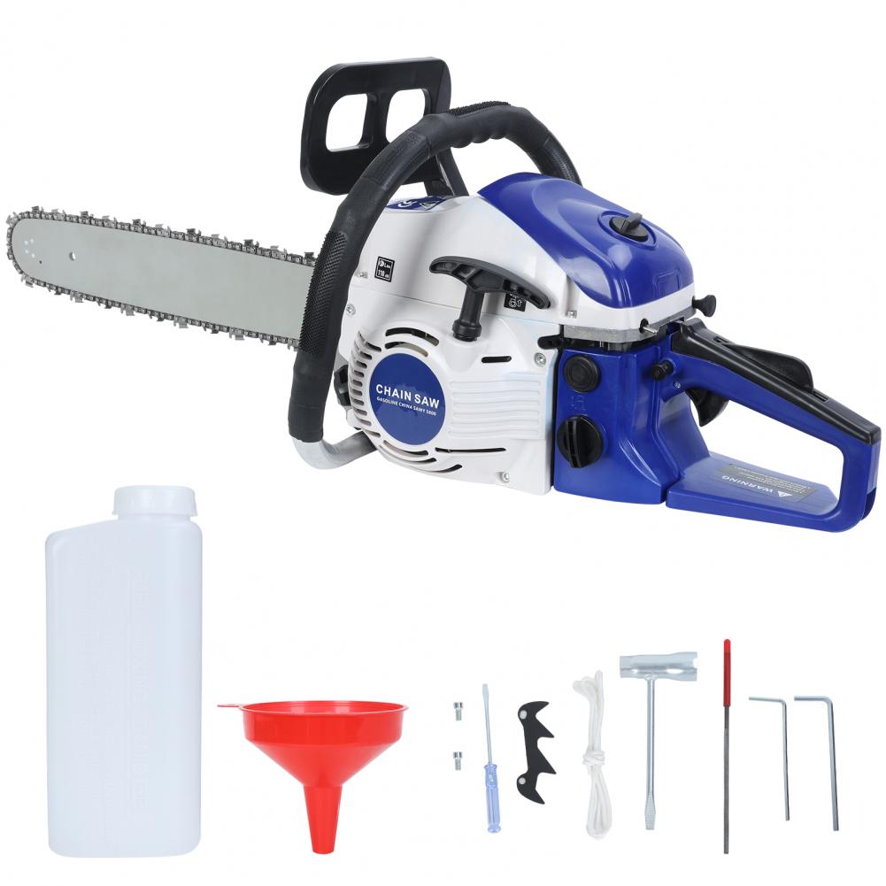 Бензопила 58 куб.см, 20-дюймовая бензопила, 2-тактная ручная бензопила, Мощная валочная пила для резки древесины и валки деревьев