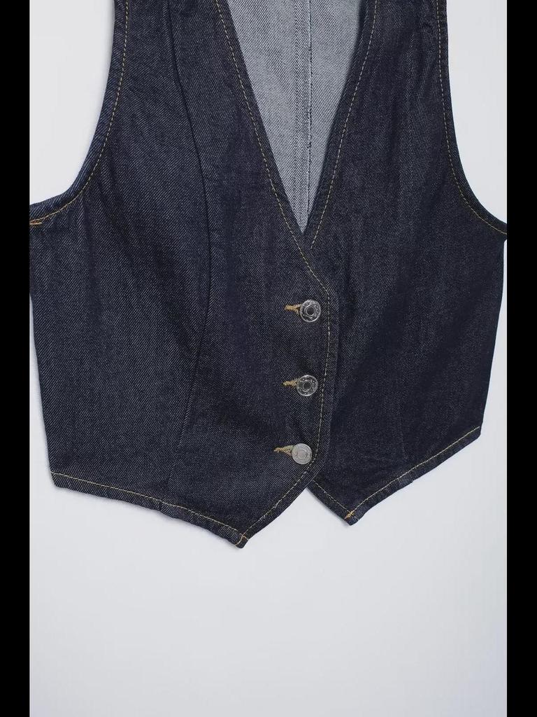 European & American Style Women's Slim Denim Vest and Wide-Leg Pants Set