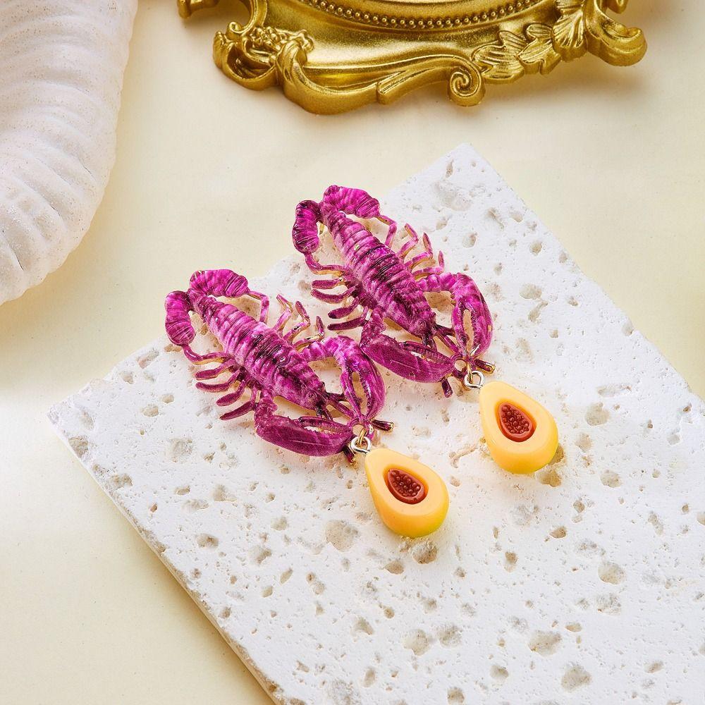 Ocean Series Animal Earrings Enameled Metal Ear Jewelry Creative Lobster Earrings  for Girls Ladies