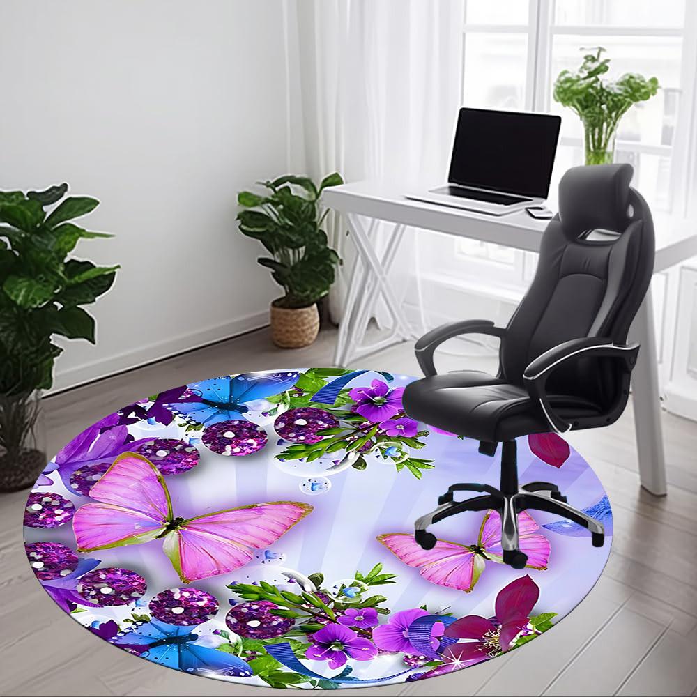 1pc Butterfly Flowers Office Round Rug, Carpet for Office, Gaming, Lightweight Round Floor Mat yy260205017