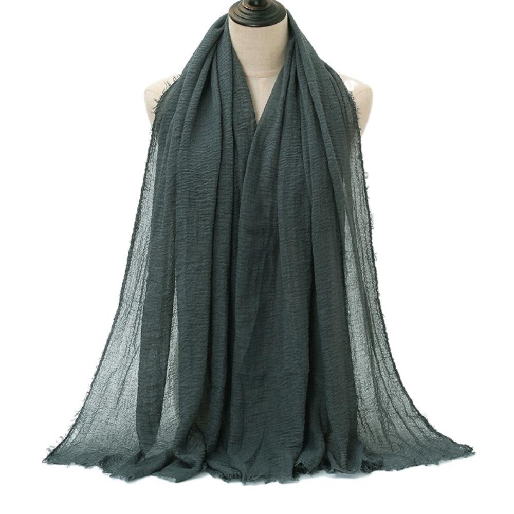 10 Colors Crinkle Hijab Scarf Cotton Linen Bubble Solid Turban Pleated Plain Hijab
