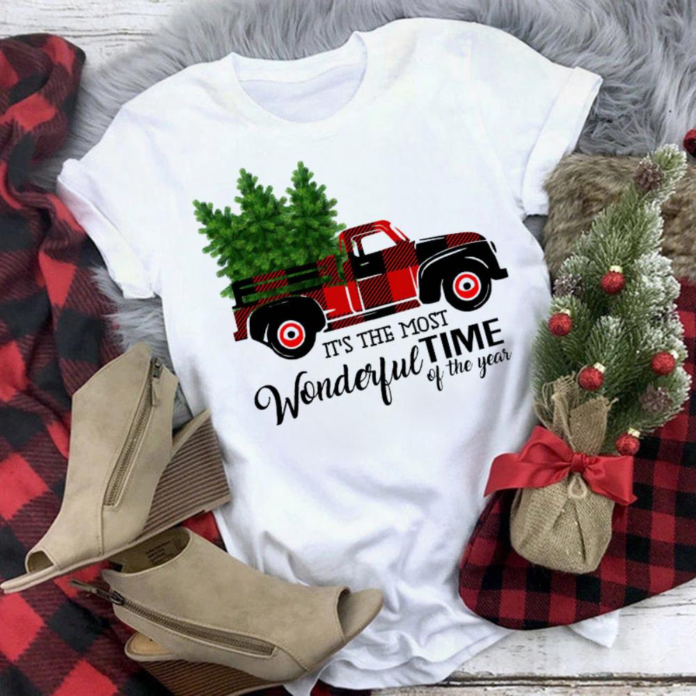 Christmas Reindeer Tshirt Loose Truck Christmas Tree Tshirt Durable Men Women Unisex Casual Tshirt Daily Travel Streetwear