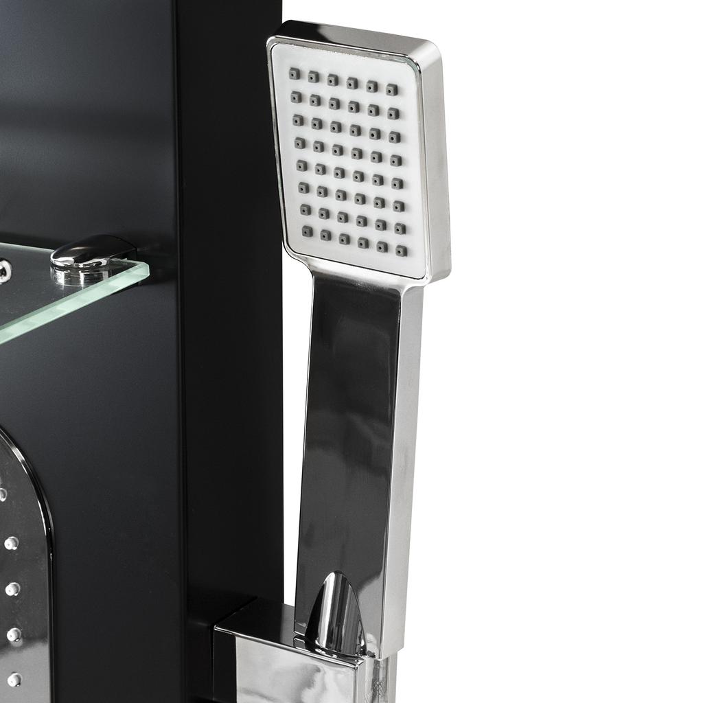Shower panel faucet with hydromassage, rain shower, steel, matt black